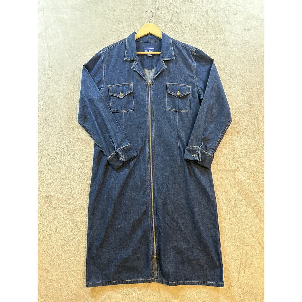 Blue J Women’s Large Blue Long Denim Jean Shirt Dress Retro Boho Western Prairie